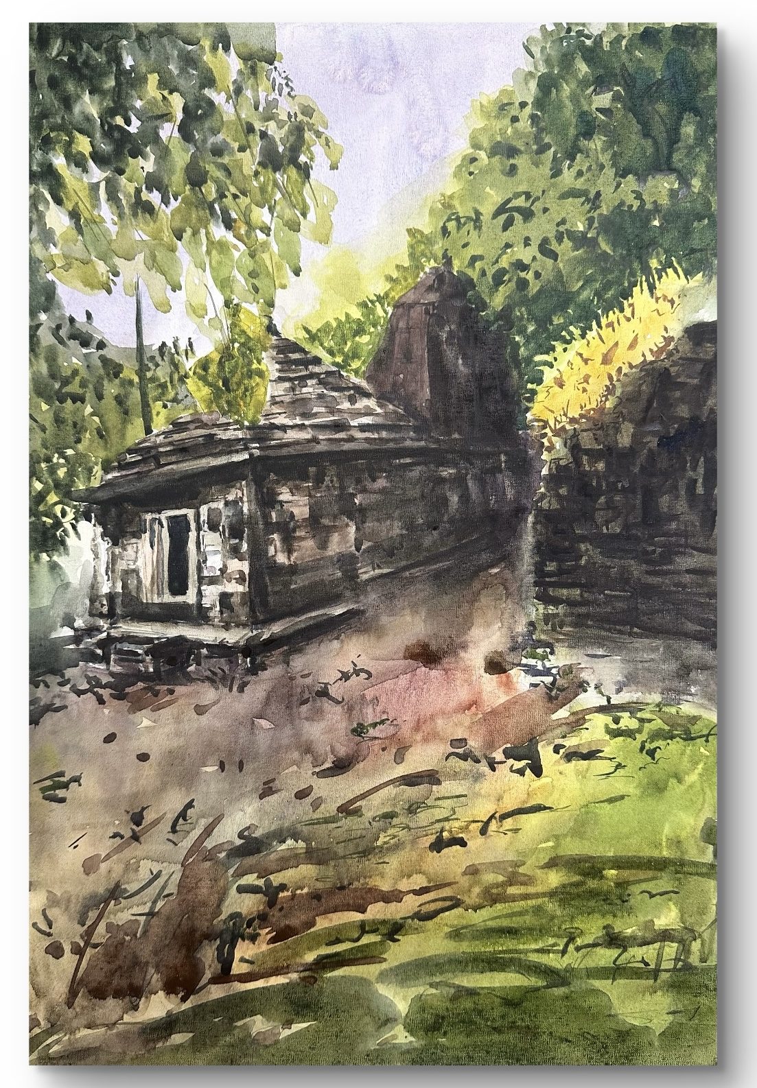 Small stone temple among trees