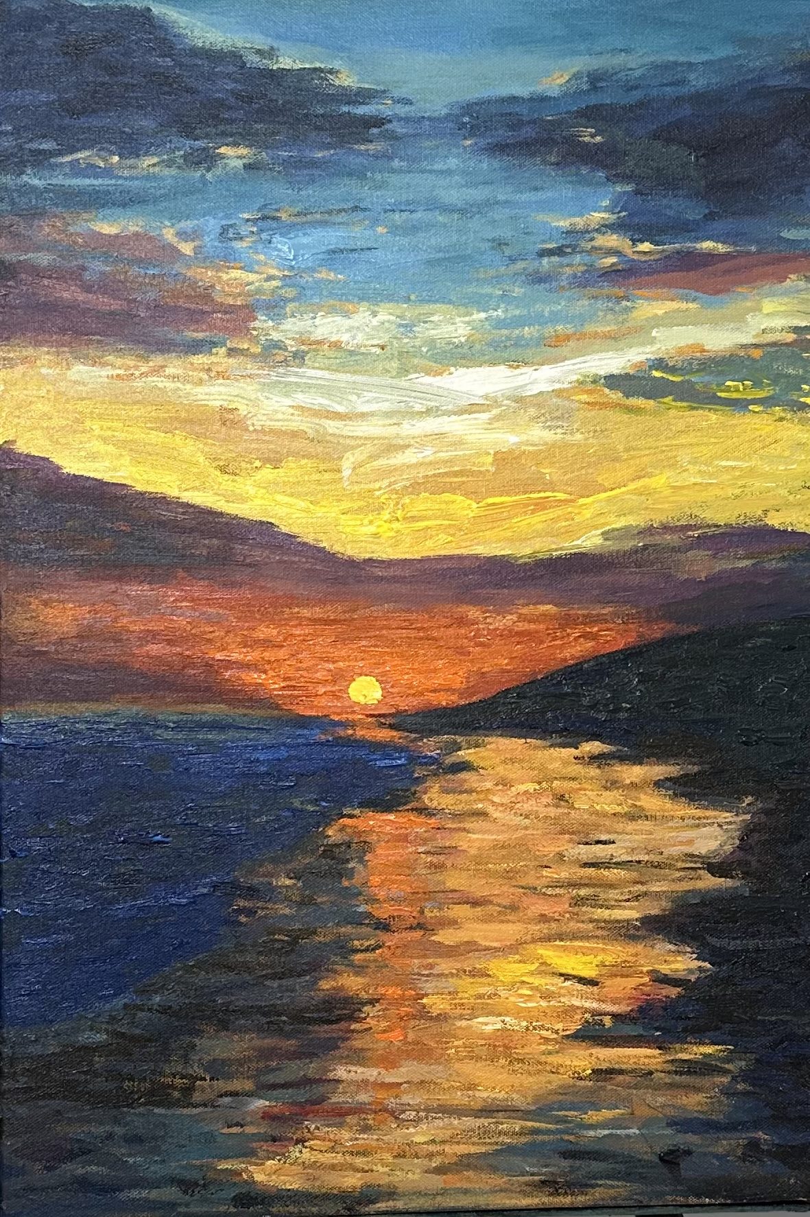 Ocean sunset with reflected light