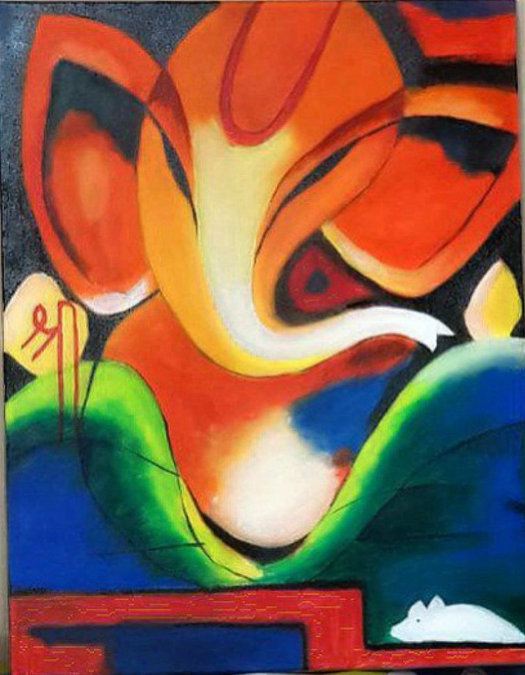 Abstract Ganesha in orange and red
