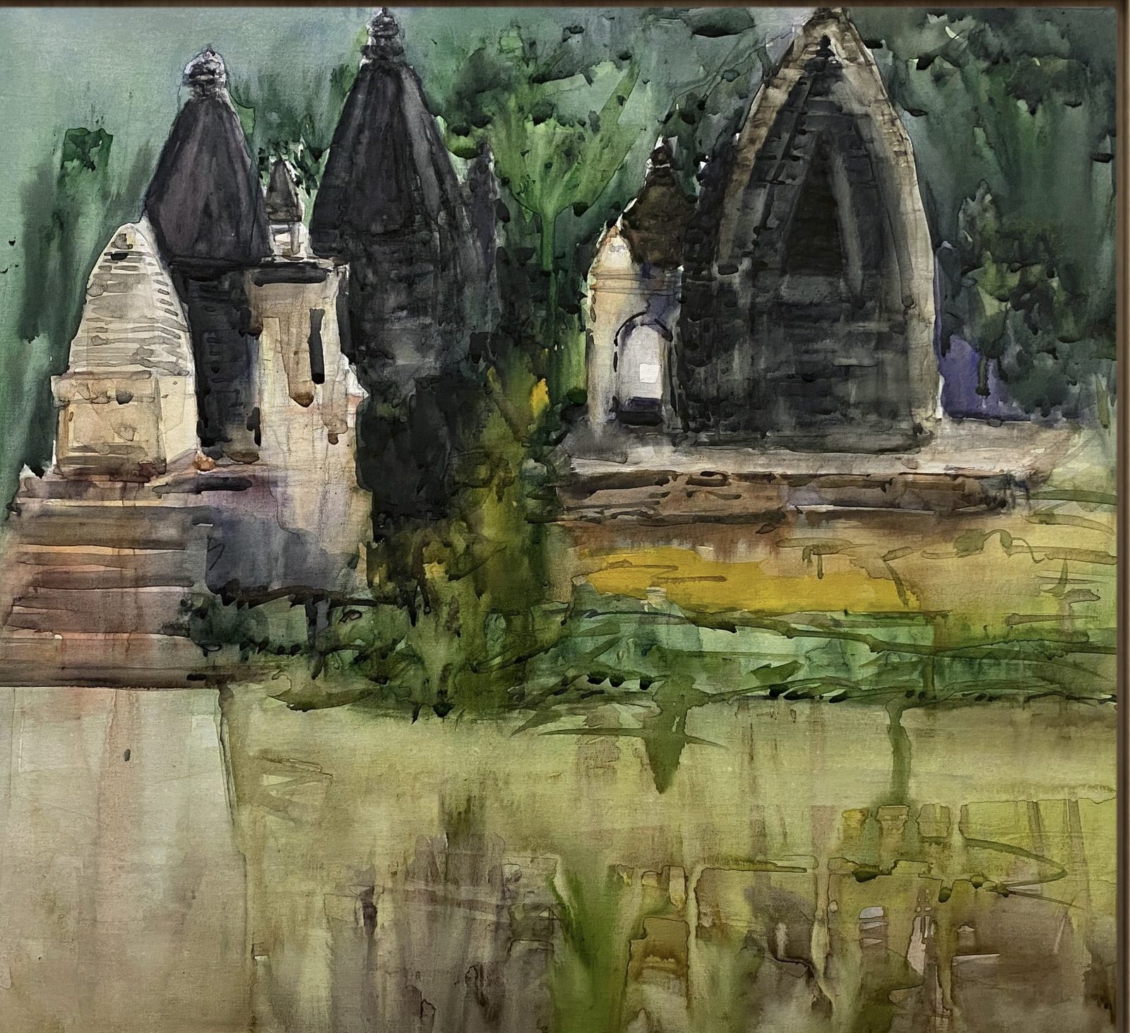 Twin temple towers among trees